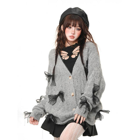 kellykitty gray island bow cardigan