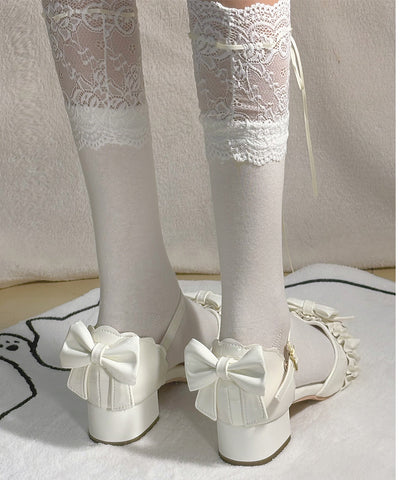 Lace pearl retro sweet simple versatile bow shoes