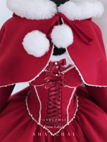 POSHEPOSE Christmas and New Year Burgundy Velvet Princess Dress Tube Top Puffy Dress