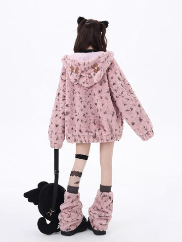 Women's winter cute ears lamb wool coat