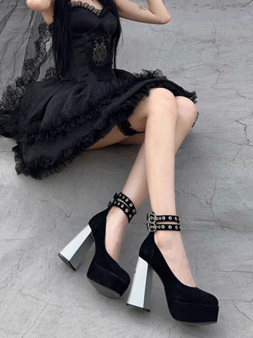 Black cross platform high heels