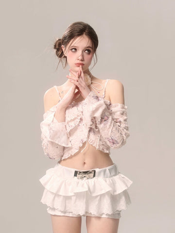 White lace bow versatile skirt