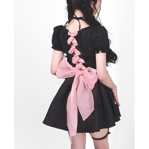 Blackberry Pink Strappy Niche Bowknot Dress