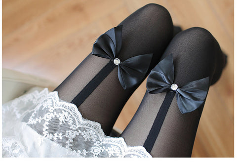Japanese Lolita Cute Bowknot Soft Girl White Stockings - Jam Garden