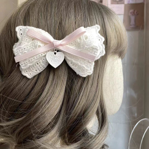 Sweet Lace Bow Heart Pendant Hairpin