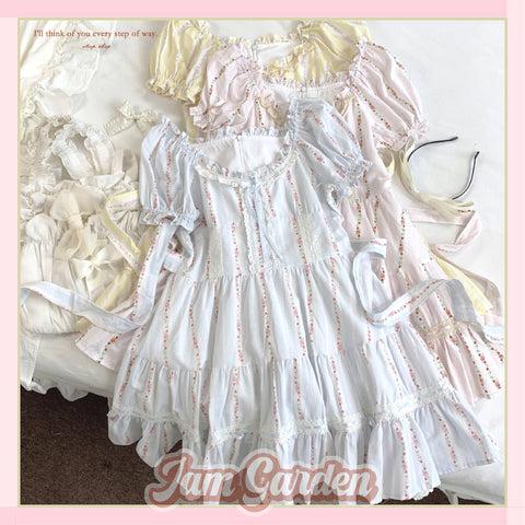 Sleepingdoll French forest cotton flower wall girl ruffle dress