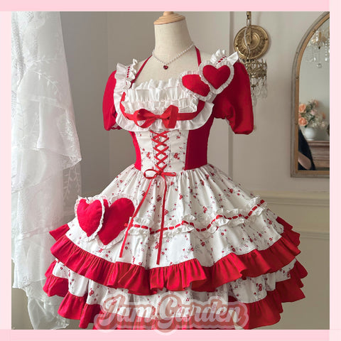 Sweetheart Diary Spring Feeling Red and White Floral Love Heart Girl Cake Dress