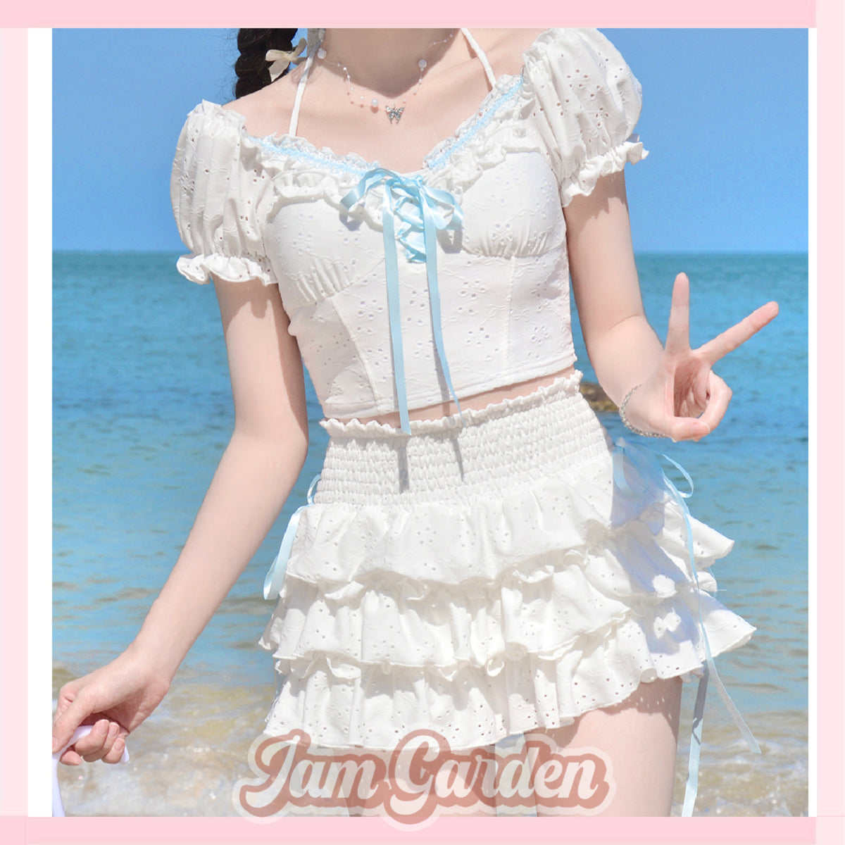 Sweet and cute bow student two-piece swimsuit