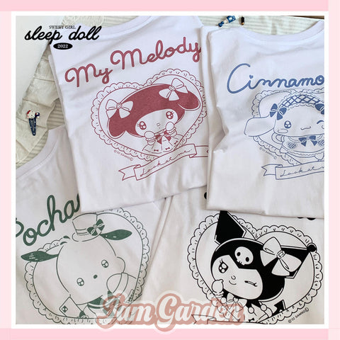 Sleepingdoll Sanrio Cute Character Printed Round Neck Loose Long T-Shirt Dress