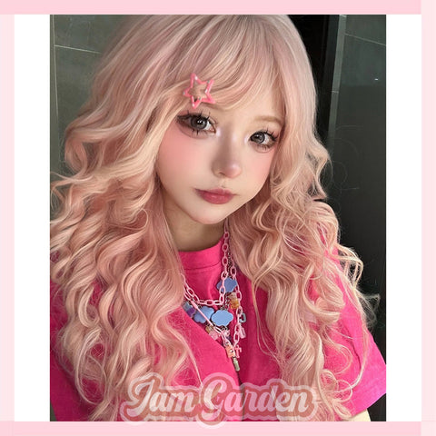 Wig Long Hair Fashion New Pink Wool Roll Cute Fluffy Natural Long Curly Hair Natural Invisible - Jam Garden