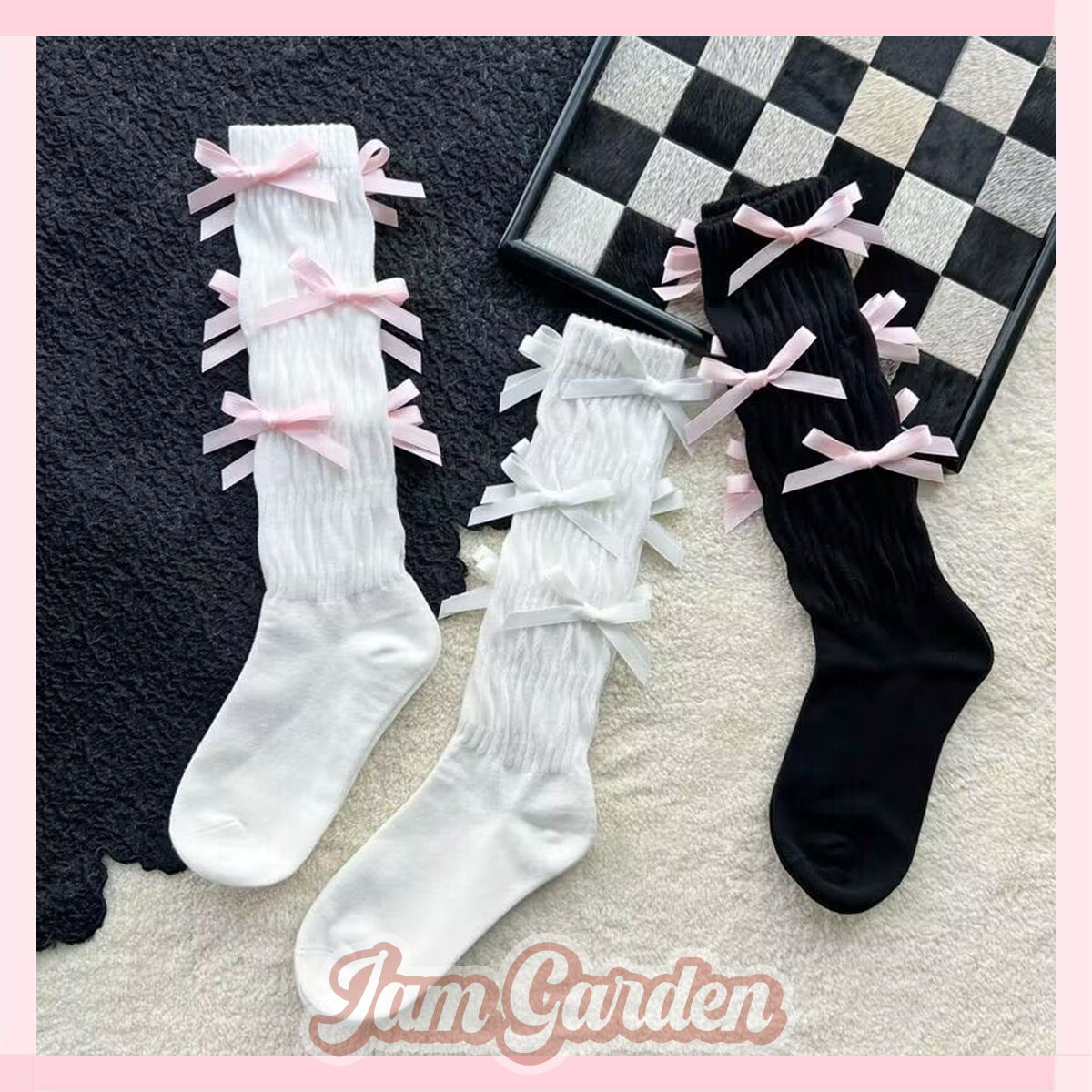 Pink Bow Mid-Tube Socks Sweet Heap Socks Japanese All-Match Solid Color Socks Ballet Girl Socks - Jam Garden