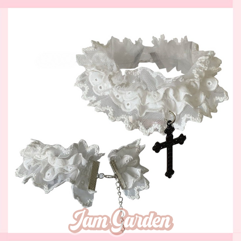 Original Double-Layer Lace Cross Elastic Necklace Choker Gothic Ancient Taste - Jam Garden