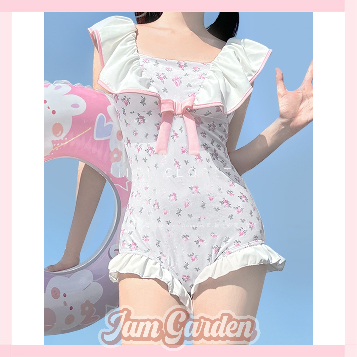 High-Value Swimsuit New Cute Girl Soft Sister Pink And Tender One-Piece Ruffled Floral - Jam Garden