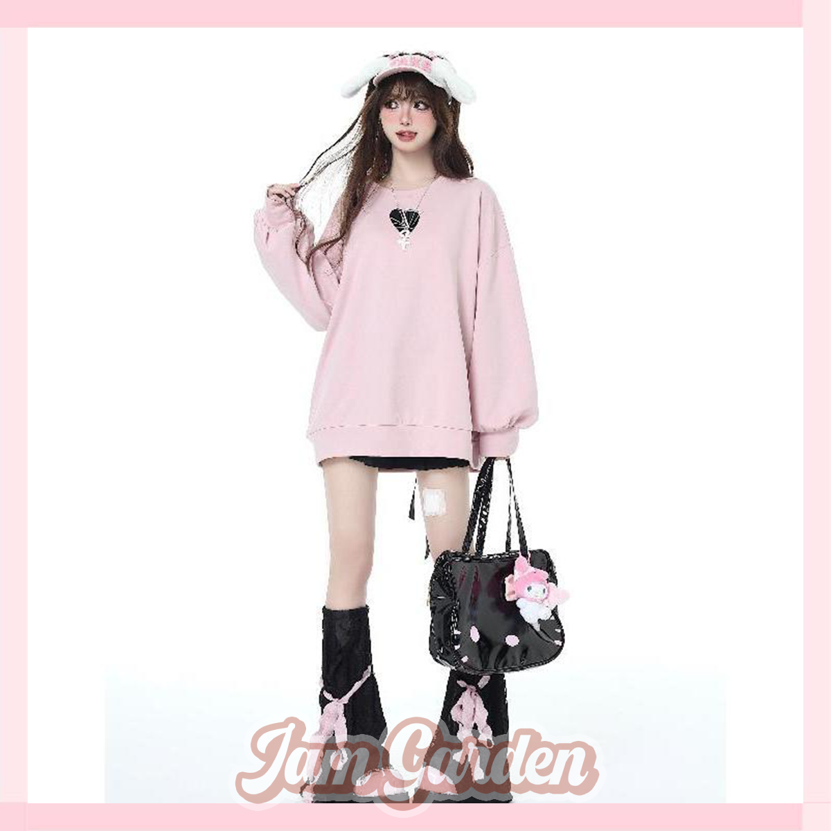 Bow Tie Heart Embroidery Loose Sweet Cool Hot Girl Casual All-Match Top Long-Sleeved Sweater - Jam Garden