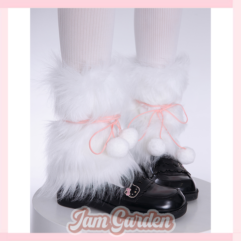 Y2k White Hairy Leg Set Hot Girl Fur Ball Thickened Socks Boots Socks Japanese Jk Imitation Fur Socks - Jam Garden