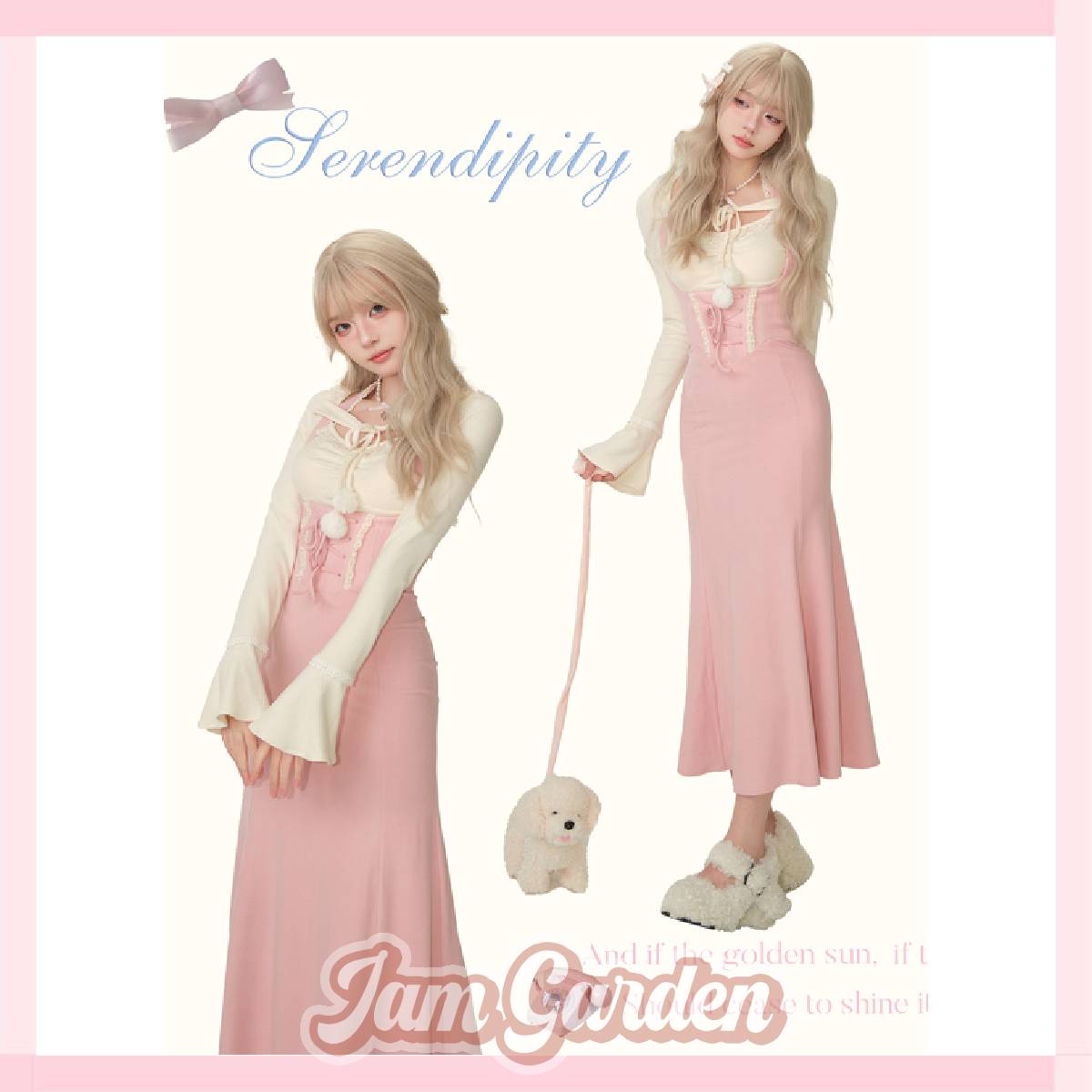 Serendipity Winter Pink High Waist New Year's Long Dress Top Skirt Set