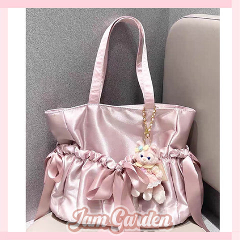 New satin ballerina style pleated bow shoulder bag