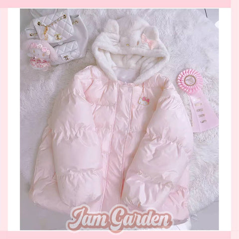 [Hello kitty] Cute Loose Kitty Hooded Pink Jacket