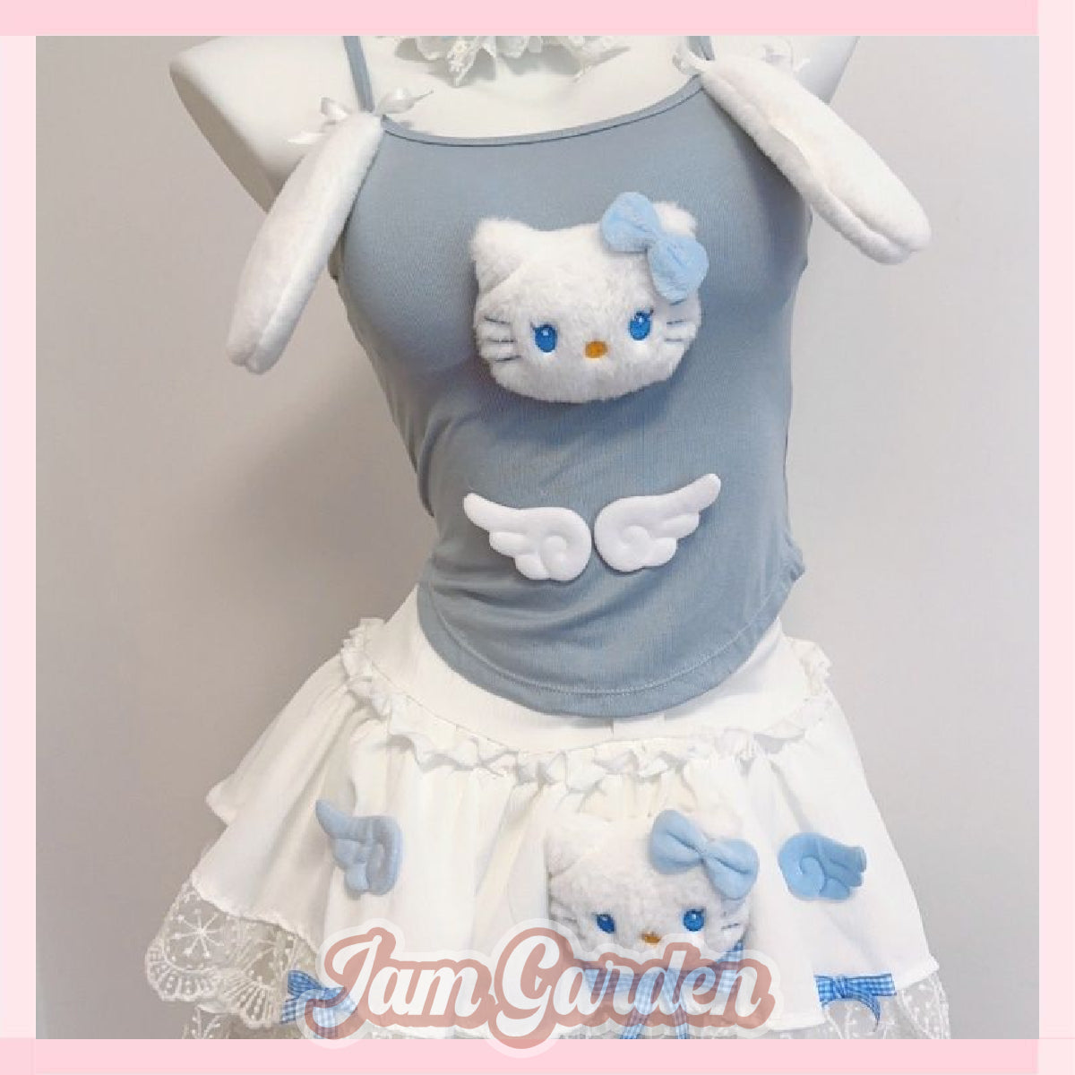 Original handmade rabbit ear blue Kitty strap with chest pad