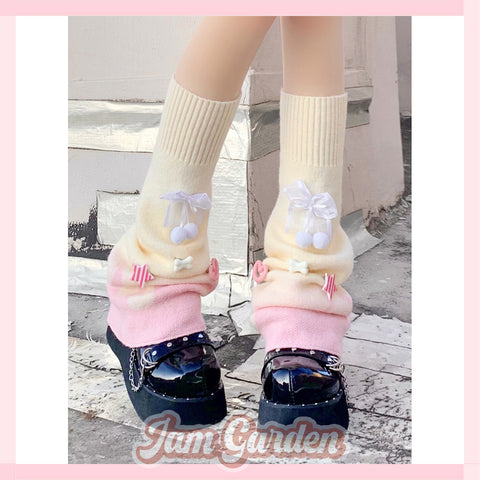 Cute Bow Ball Calf Cover Lolita Japanese Knitted Socks Set Leg Warmers