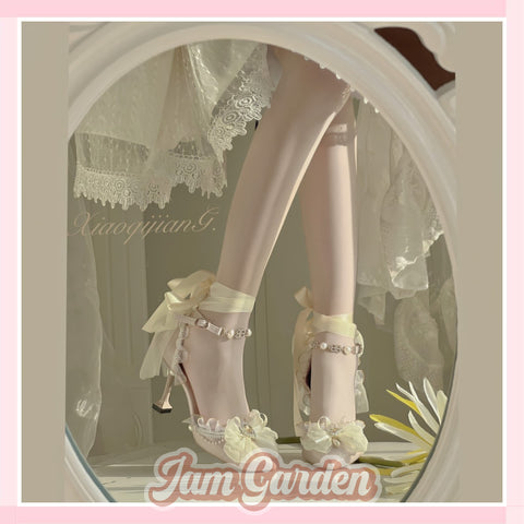 Elegant handmade Lolita high heels with rhinestones
