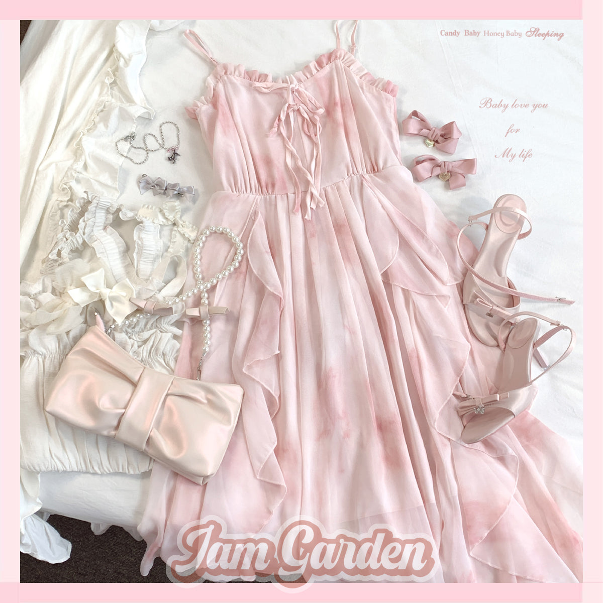 Sleepingdoll POSHEPOSE Pink Retro Chiffon Romantic Suspender Dress