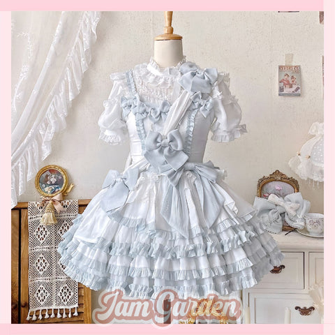 Blue and white sweet singing costume lolita dress set