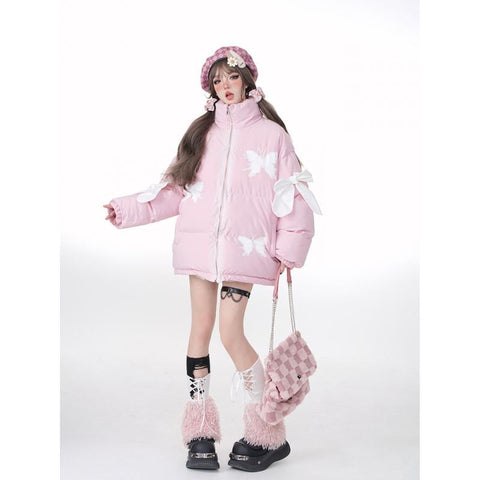 Sweet and cute bow-knot girl cotton coat