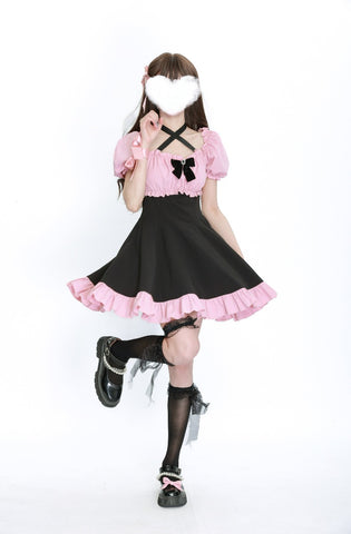 Sweet Style Black And Pink Girly Dress - Jam Garden
