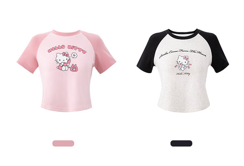 Hellokitty Pink and Black Short Sweet And Cute T-shirt - Jam Garden
