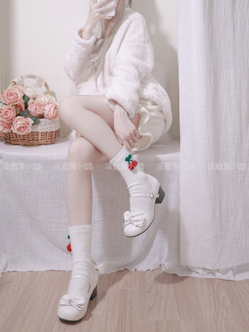 Gentle and sweet pink bow warm calf socks