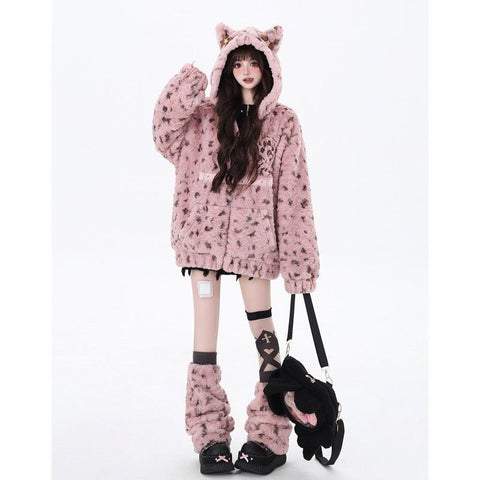 Women's winter cute ears lamb wool coat