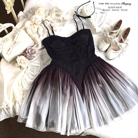 Sleepingdoll French ballet style suspender gradient herringbone tube dress
