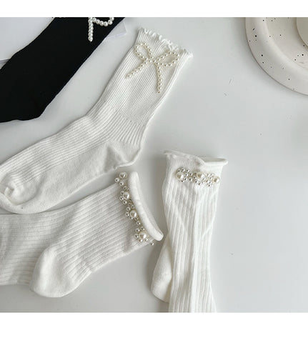 Women's pure cotton pearl socks