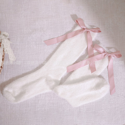 Gentle and sweet pink bow warm calf socks