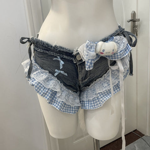 Short jeans bikini suspender set