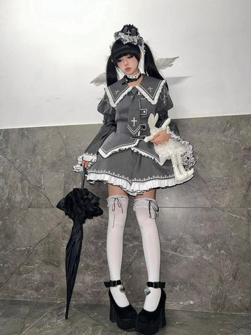 Autumn and winter gothic lolita lotus leaf collar suit