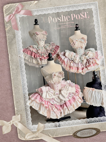 POSHEPOSE Girls Garden Party Princess Style Cute Bow Skirt Set