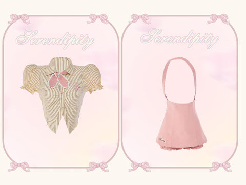 [Cookie Curly Rabbit]- Summer Striped Short-sleeved Shirt + Pink Strap Skirt Two-piece Set - Jam Garden