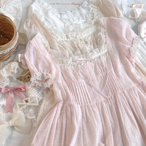 Sleepingdoll French style cute cotton jacquard polka dot loose dress