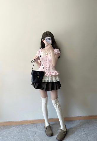 Pink whitening two-wear girl Japanese style suit