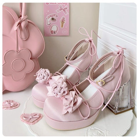 Elegant high-heeled women's shoes round toe bow girl's shoes
