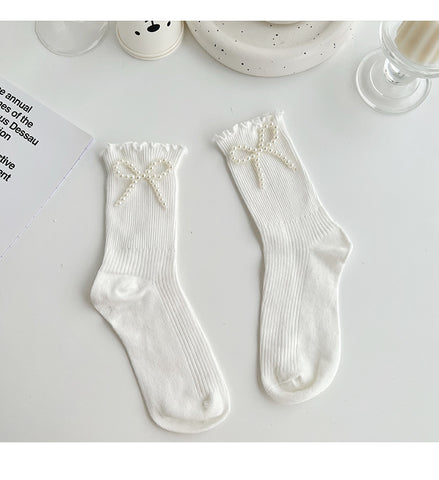 Women's pure cotton pearl socks