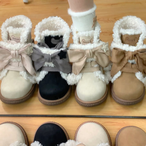 Plush Cotton Shoes Cute Flat Round Toe Bowknot