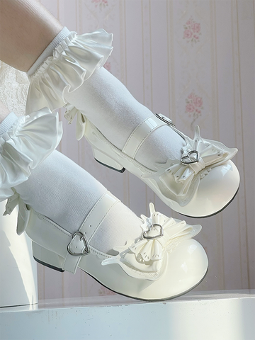 Original sweet and cute bowknot round head Lolita low heels