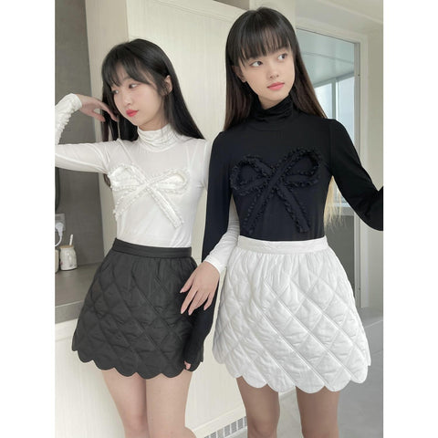 Women's Japanese style cute bow turtleneck bottoming shirt