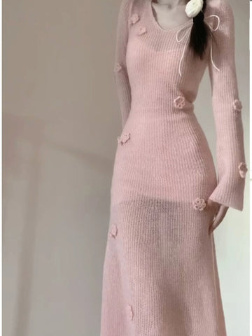 Pink sweater knit dress