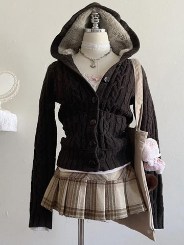 Original brown soft waxy sweater coat for women autumn and winter