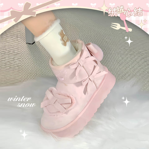 Fluffy Heart Knot Low-top Thick-soled Snow Boots