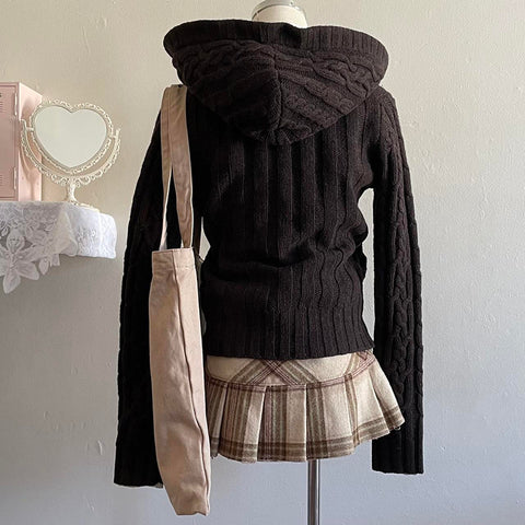 Original brown soft waxy sweater coat for women autumn and winter